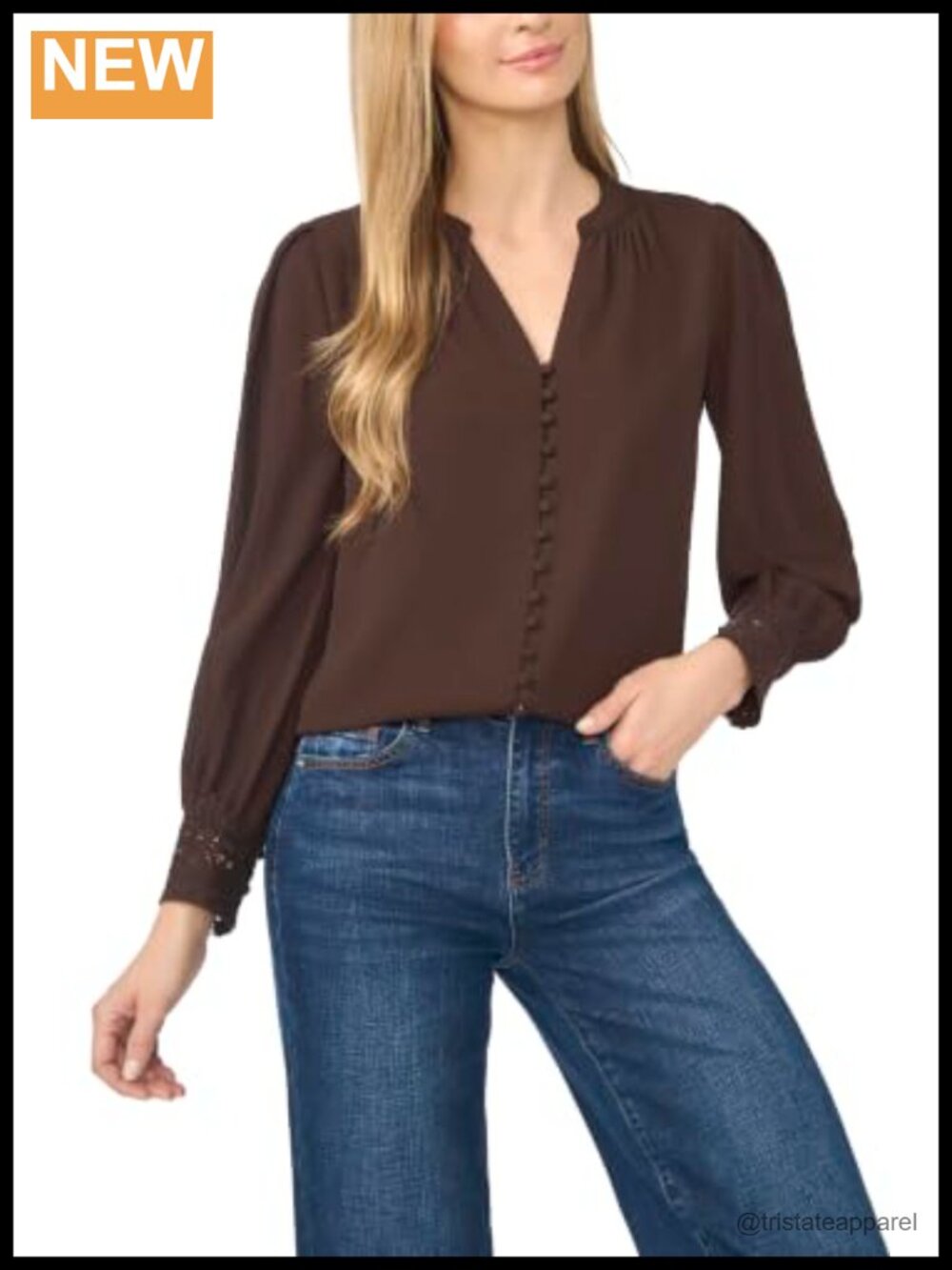 CeCe Long Sleeve Button-Down Shirt with Lace Cuffs